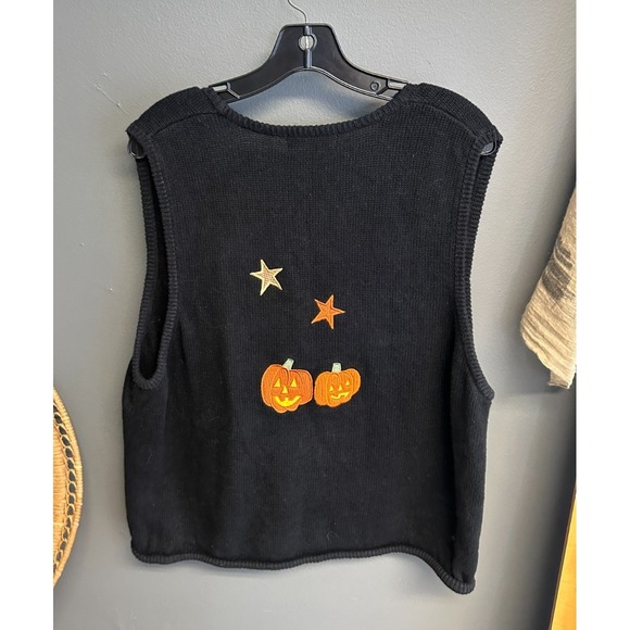 VTG Mandal Bay Size XXL Halloween Black Sweater Vest Pumpkin Scarecrow Ghost - Picture 3 of 3